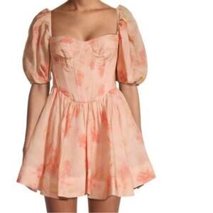 Bardot Kiah Floral Corset Bodice Mini Dress Puff Sleeve Cottagecore NWT Sz 8